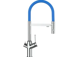 Einhebelmischer<VIZIO 4 Wege Wasserhahn Küchenarmatur BOD mit 360° Schwenkbarem Auslauf Abnehmbare 2 Strahl Handbrause Verchromt   Blau