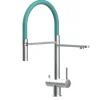 Einhebelmischer<VIZIO 3 Wege Wasserhahn Küchenarmatur Edelstahl Massiv mit 360° Schwenkbarem Auslauf Abnehmbare 2 Strahl Handbrause Gebürstet   Türkis