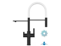 Einhebelmischer<VIZIO 4 Wege Wasserhahn Küchenarmatur FC mit 360° Schwenkbarem Auslauf Abnehmbare 2 Strahl Handbrause Schwarz Matt   Weiß