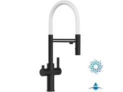 Einhebelmischer<VIZIO 4 Wege Wasserhahn Küchenarmatur FC mit 360° Schwenkbarem Auslauf Abnehmbare 2 Strahl Handbrause Schwarz Matt   Weiß