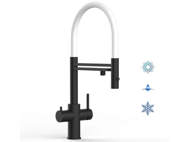 VIZIO 5 Wege Wasserhahn Küchenarmatur Edelstahl Massiv mit 360° Schwenkbarem Auslauf Abnehmbare 2 Strahl Handbrause PVD Schwarz Matt Weiß< Einhebelmischer|Zubehör Für Küchenarmatur