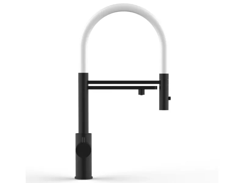 VIZIO 5 Wege Wasserhahn Küchenarmatur Edelstahl Massiv mit 360° Schwenkbarem Auslauf Abnehmbare 2 Strahl Handbrause PVD Schwarz Matt Weiß< Einhebelmischer|Zubehör Für Küchenarmatur