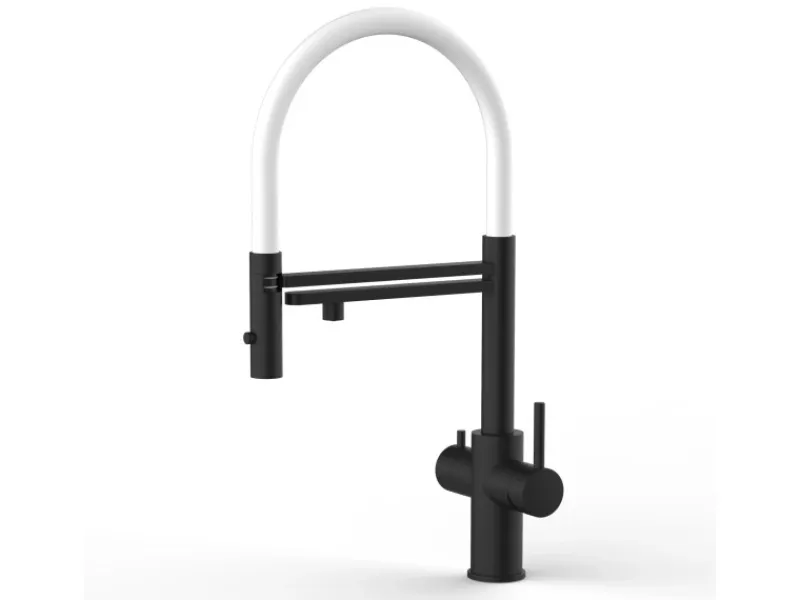 VIZIO 5 Wege Wasserhahn Küchenarmatur Edelstahl Massiv mit 360° Schwenkbarem Auslauf Abnehmbare 2 Strahl Handbrause PVD Schwarz Matt Weiß< Einhebelmischer|Zubehör Für Küchenarmatur