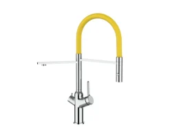 New VIZIO 4 Wege Wasserhahn Küchenarmatur BOD mit 360° Schwenkbarem Auslauf Abnehmbare 2 Strahl Handbrause Verchromt   Gelb