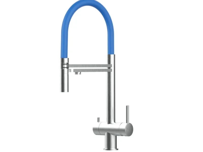 Discount VIZIO 3 Wege Wasserhahn Küchenarmatur Edelstahl Massiv mit 360° Schwenkbarem Auslauf Abnehmbare 2 Strahl Handbrause Gebürstet Blau