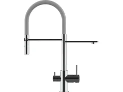 VIZIO 3 Wege Wasserhahn Küchenarmatur FL mit 360° Schwenkbarem Auslauf Abnehmbare 2 Strahl Handbrause Verchromt Grau< Einhebelmischer
