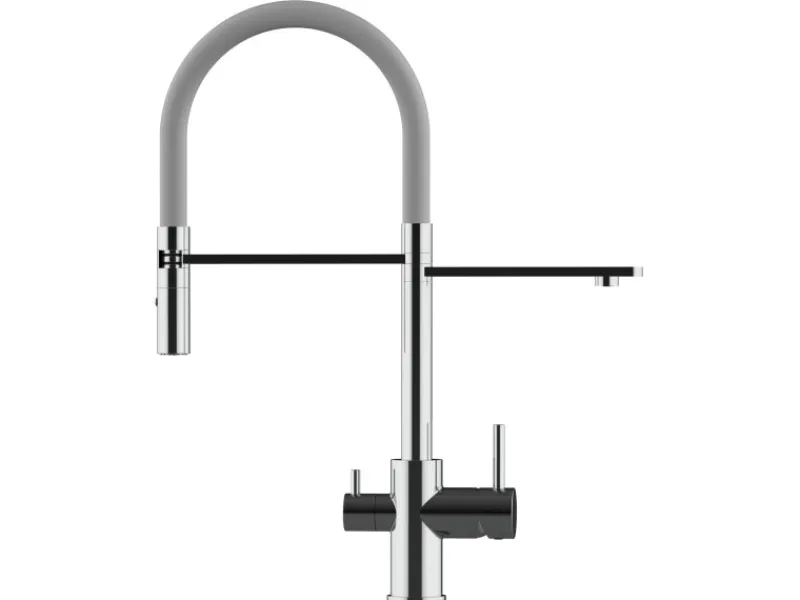 VIZIO 3 Wege Wasserhahn Küchenarmatur FL mit 360° Schwenkbarem Auslauf Abnehmbare 2 Strahl Handbrause Verchromt Grau< Einhebelmischer