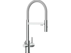 VIZIO 3 Wege Wasserhahn Küchenarmatur FL mit 360° Schwenkbarem Auslauf Abnehmbare 2 Strahl Handbrause Verchromt Grau< Einhebelmischer