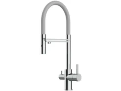 VIZIO 3 Wege Wasserhahn Küchenarmatur FL mit 360° Schwenkbarem Auslauf Abnehmbare 2 Strahl Handbrause Verchromt Grau< Einhebelmischer
