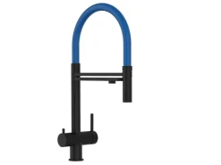 VIZIO 3 Wege Wasserhahn Küchenarmatur Edelstahl Massiv mit 360° Schwenkbarem Auslauf und Abnehmbare 2 Strahl Handbrause PVD Schwarz Matt Blau< Einhebelmischer