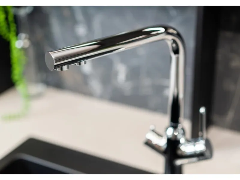 VIZIO 3 Wege Wasserhahn Küchenarmatur BOD mit 360° Schwenkbarem L Auslauf Verchromt< Einhebelmischer