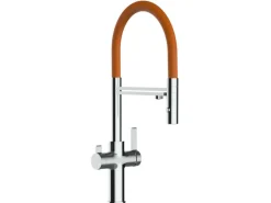 Einhebelmischer<VIZIO 3 Wege Wasserhahn Küchenarmatur FC mit 360° Schwenkbarem Auslauf Abnehmbare 2 Strahl Handbrause Verchromt Orange
