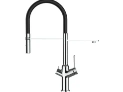 Einhebelmischer<VIZIO 4 Wege Wasserhahn Küchenarmatur BOD mit 360° Schwenkbarem Auslauf Abnehmbare 2 Strahl Handbrause Verchromt Schwarz