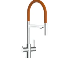 Clearance VIZIO 5 Wege Wasserhahn Küchenarmatur Edelstahl Massiv mit 360° Schwenkbarem Auslauf Abnehmbare 2 Strahl Handbrause Gebürstet Orange