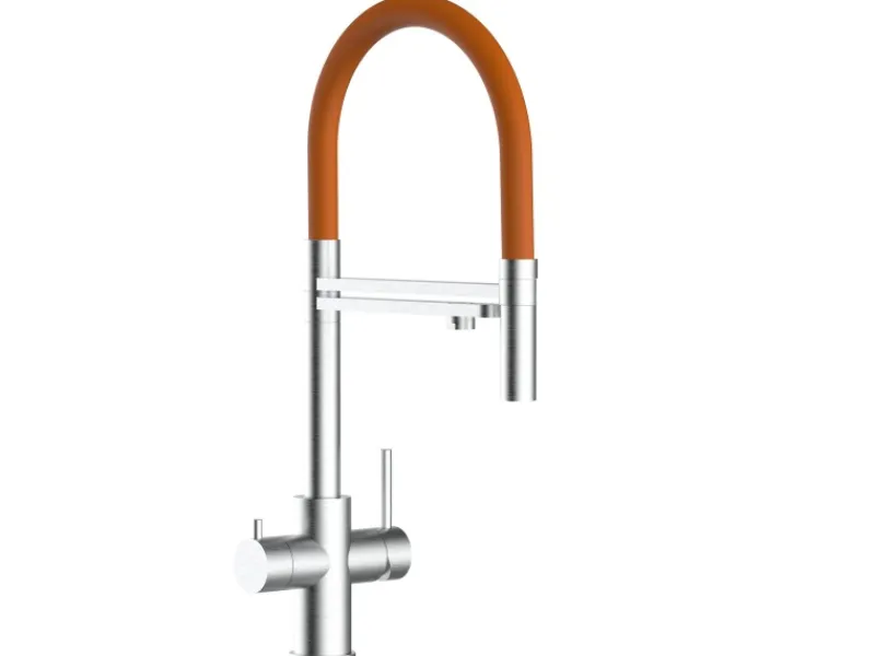 Clearance VIZIO 5 Wege Wasserhahn Küchenarmatur Edelstahl Massiv mit 360° Schwenkbarem Auslauf Abnehmbare 2 Strahl Handbrause Gebürstet Orange