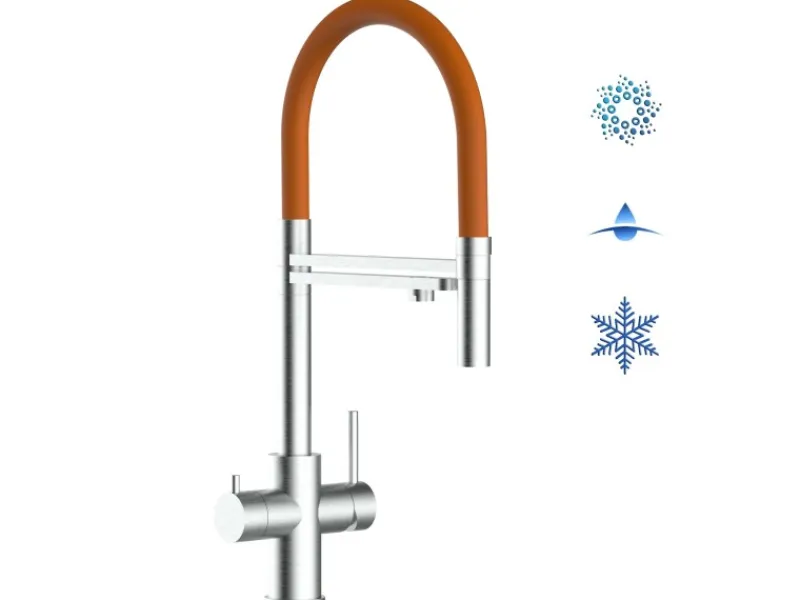 Clearance VIZIO 5 Wege Wasserhahn Küchenarmatur Edelstahl Massiv mit 360° Schwenkbarem Auslauf Abnehmbare 2 Strahl Handbrause Gebürstet Orange