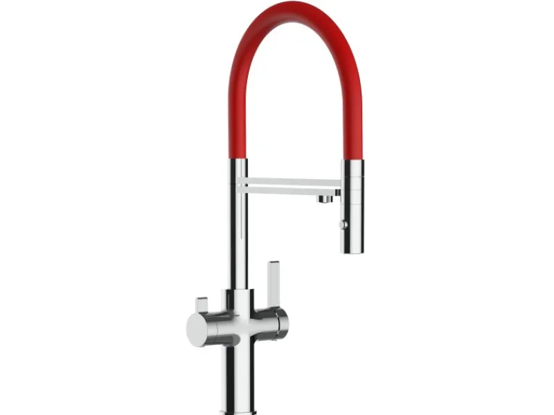 Online VIZIO 4 Wege Wasserhahn Küchenarmatur FC mit 360° Schwenkbarem Auslauf Abnehmbare 2 Strahl Handbrause Verchromt Rot