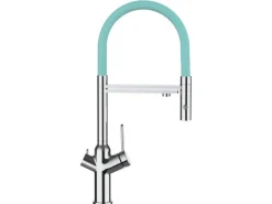 Discount VIZIO 4 Wege Wasserhahn Küchenarmatur BOD mit 360° Schwenkbarem Auslauf Abnehmbare 2 Strahl Handbrause Verchromt Türkis