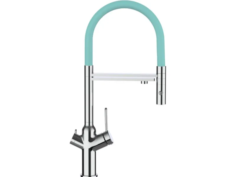 Discount VIZIO 4 Wege Wasserhahn Küchenarmatur BOD mit 360° Schwenkbarem Auslauf Abnehmbare 2 Strahl Handbrause Verchromt Türkis
