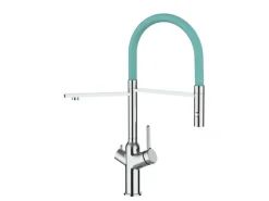 Discount VIZIO 4 Wege Wasserhahn Küchenarmatur BOD mit 360° Schwenkbarem Auslauf Abnehmbare 2 Strahl Handbrause Verchromt Türkis