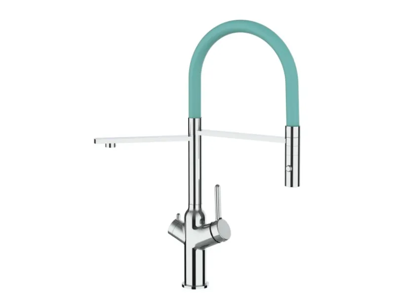 Discount VIZIO 4 Wege Wasserhahn Küchenarmatur BOD mit 360° Schwenkbarem Auslauf Abnehmbare 2 Strahl Handbrause Verchromt Türkis