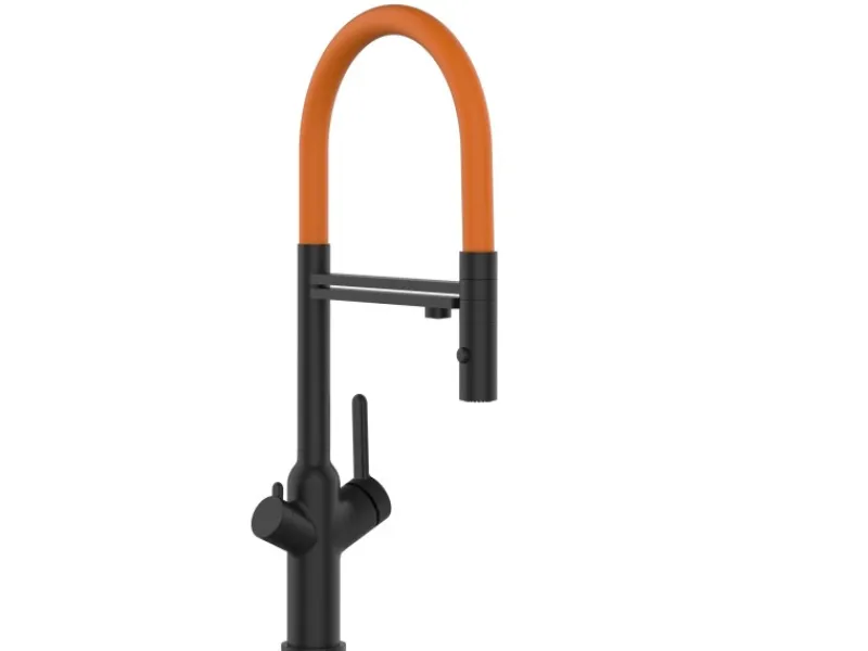 Einhebelmischer<VIZIO 4 Wege Wasserhahn Küchenarmatur BOD mit 360° Schwenkbarem Auslauf Abnehmbare 2 Strahl Handbrause Schwarz Matt Orange