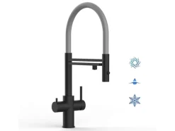 VIZIO 5 Wege Wasserhahn Küchenarmatur Edelstahl Massiv mit 360° Schwenkbarem Auslauf Abnehmbare 2 Strahl Handbrause PVD Schwarz Matt   Grau< Einhebelmischer