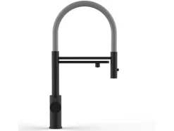 VIZIO 5 Wege Wasserhahn Küchenarmatur Edelstahl Massiv mit 360° Schwenkbarem Auslauf Abnehmbare 2 Strahl Handbrause PVD Schwarz Matt   Grau< Einhebelmischer