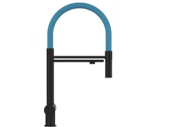 Einhebelmischer<VIZIO 3 Wege Wasserhahn Küchenarmatur Edelstahl Massiv mit 360° Schwenkbarem Auslauf und Abnehmbare 2 Strahl Handbrause PVD Schwarz Matt   Hellblau