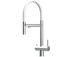 Einhebelmischer<VIZIO 3 Wege Wasserhahn Küchenarmatur Edelstahl Massiv mit 360° Schwenkbarem Auslauf Abnehmbare 2 Strahl Handbrause Gebürstet   Weiß