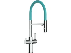 Einhebelmischer<VIZIO 3 Wege Wasserhahn Küchenarmatur FC mit 360° Schwenkbarem Auslauf Abnehmbare 2 Strahl Handbrause Verchromt Türkis