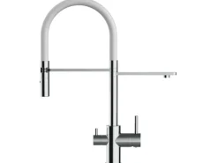 Einhebelmischer<VIZIO 3 Wege Wasserhahn Küchenarmatur FL mit 360° Schwenkbarem Auslauf Abnehmbare 2 Strahl Handbrause Verchromt Weiß