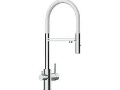 Einhebelmischer<VIZIO 3 Wege Wasserhahn Küchenarmatur FL mit 360° Schwenkbarem Auslauf Abnehmbare 2 Strahl Handbrause Verchromt   Weiß