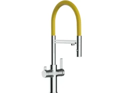VIZIO 3 Wege Wasserhahn Küchenarmatur FC mit 360° Schwenkbarem Auslauf Abnehmbare 2 Strahl Handbrause Verchromt Gelb< Einhebelmischer