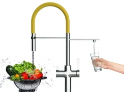 VIZIO 3 Wege Wasserhahn Küchenarmatur FC mit 360° Schwenkbarem Auslauf Abnehmbare 2 Strahl Handbrause Verchromt   Gelb< Einhebelmischer