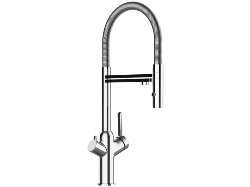 Outlet VIZIO 4 Wege Wasserhahn Küchenarmatur BOD mit 360° Schwenkbarem Auslauf Abnehmbare 2 Strahl Handbrause Verchromt