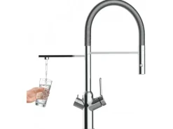 Outlet VIZIO 4 Wege Wasserhahn Küchenarmatur BOD mit 360° Schwenkbarem Auslauf Abnehmbare 2 Strahl Handbrause Verchromt
