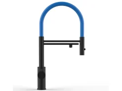 Einhebelmischer<VIZIO 5 Wege Wasserhahn Küchenarmatur Edelstahl Massiv mit 360° Schwenkbarem Auslauf Abnehmbare 2 Strahl Handbrause PVD Schwarz Matt   Blau