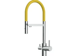 Hot VIZIO 3 Wege Wasserhahn Küchenarmatur FL mit 360° Schwenkbarem Auslauf Abnehmbare 2 Strahl Handbrause Verchromt   Gelb