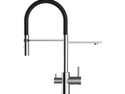 Einhebelmischer<VIZIO 3 Wege Wasserhahn Küchenarmatur FL mit 360° Schwenkbarem Auslauf Abnehmbare 2 Strahl Handbrause Verchromt Schwarz