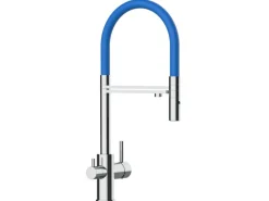 Einhebelmischer<VIZIO 3 Wege Wasserhahn Küchenarmatur FL mit 360° Schwenkbarem Auslauf Abnehmbare 2 Strahl Handbrause Verchromt   Blau