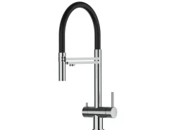 VIZIO 3 Wege Wasserhahn Küchenarmatur Edelstahl Massiv mit 360° Schwenkbarem Auslauf Abnehmbare 2 Strahl Handbrause Hochglanz Schwarz< Einhebelmischer