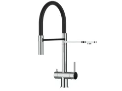 VIZIO 3 Wege Wasserhahn Küchenarmatur Edelstahl Massiv mit 360° Schwenkbarem Auslauf Abnehmbare 2 Strahl Handbrause Hochglanz   Schwarz< Einhebelmischer