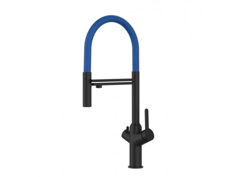 Best VIZIO 3 Wege Wasserhahn Küchenarmatur BOD mit 360° Schwenkbarem Auslauf Abnehmbare 2 Strahl Handbrause Schwarz Matt Blau