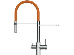 VIZIO 3 Wege Wasserhahn Küchenarmatur FL mit 360° Schwenkbarem Auslauf Abnehmbare 2 Strahl Handbrause Verchromt Orange
