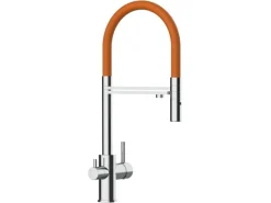 VIZIO 3 Wege Wasserhahn Küchenarmatur FL mit 360° Schwenkbarem Auslauf Abnehmbare 2 Strahl Handbrause Verchromt   Orange