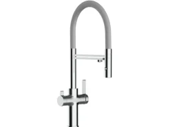 VIZIO 4 Wege Wasserhahn Küchenarmatur FC mit 360° Schwenkbarem Auslauf Abnehmbare 2 Strahl Handbrause Verchromt   Grau