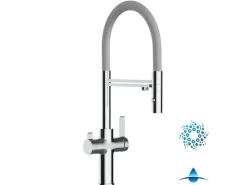 VIZIO 4 Wege Wasserhahn Küchenarmatur FC mit 360° Schwenkbarem Auslauf Abnehmbare 2 Strahl Handbrause Verchromt Grau
