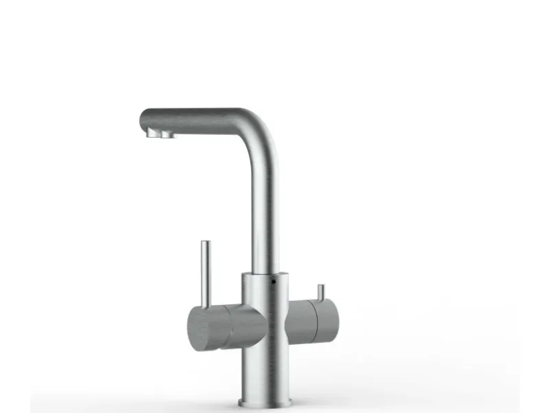 VIZIO Kurzversion 5 Wege Wasserhahn Küchenarmatur Edelstahl Massiv mit 360° Schwenkbarem L Auslauf Gebürstet< Einhebelmischer
