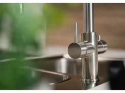 VIZIO Kurzversion 5 Wege Wasserhahn Küchenarmatur Edelstahl Massiv mit 360° Schwenkbarem L Auslauf Gebürstet< Einhebelmischer